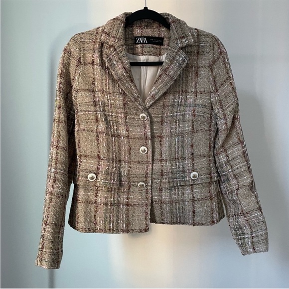 BLOGGERS FAV ZARA Cropped Textured Plaid Blazer size M - Picture 8 of 14